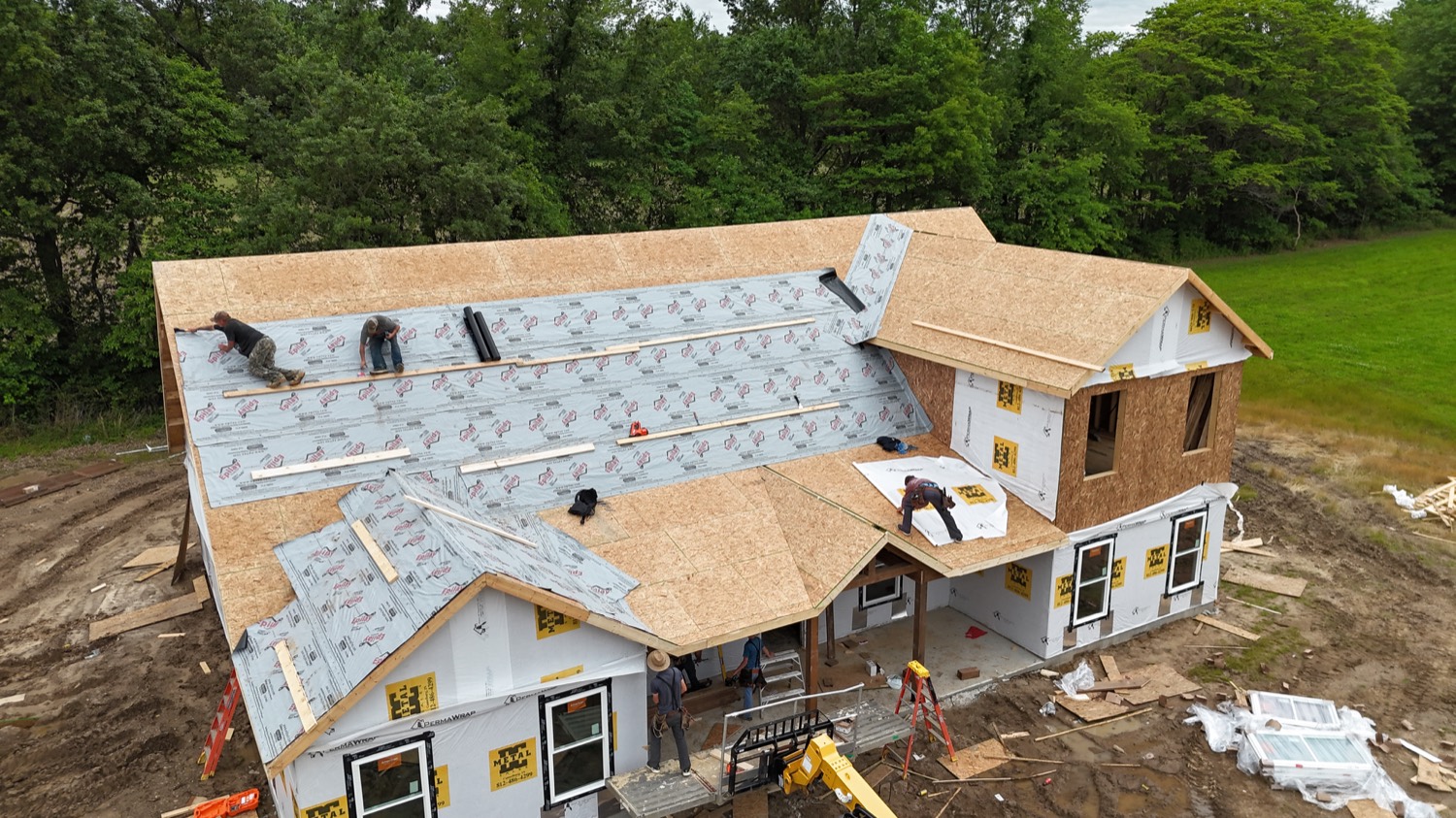 New home roof construction progress in Greene County IN